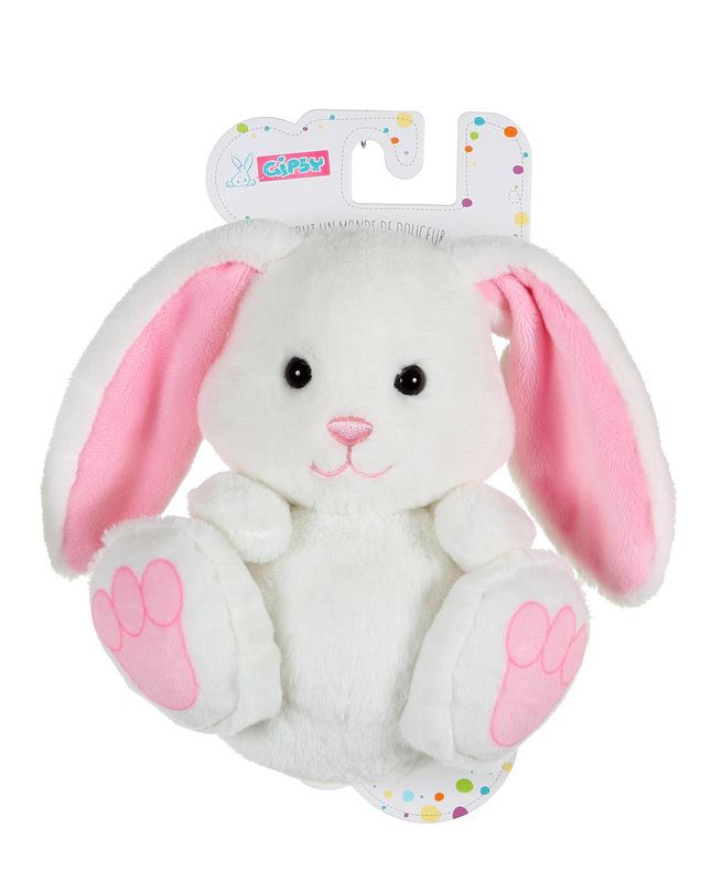  lapin emprunte peluche blanc rose 